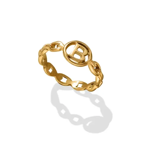 FXRT295 Hip Hop B Letter Chain Design Ring Second Hand 18K Real Gold Plated