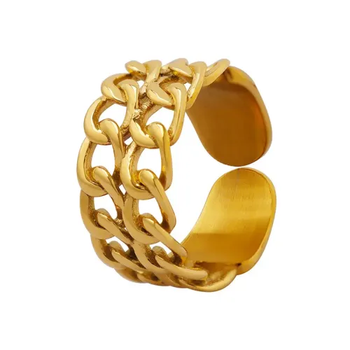 FXRT105 Chic Double Layer Chain Splice Ring Women's Index Finger, Adjustable 18K Gold Plated