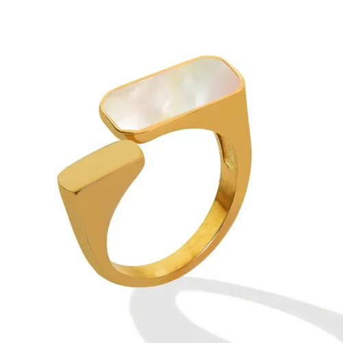 FXRT72 18K Gold Plated White Seashell Open Ring Elegant Women's Jewelry
