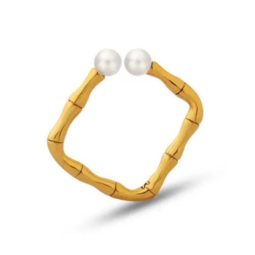 FXRT220 Chic Bamboo Inspired Open Tail Ring with Imitation Pearl Accent
