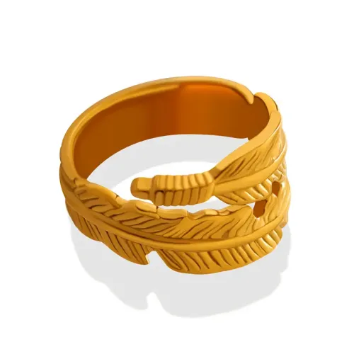 FXRT183 18K Gold Plated Curl Feather Ring, Elegant Accessory Jewelry