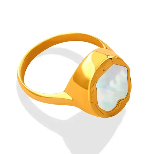 FXRT342 Chic Geometric Gold Plated Round Ring with White Seashell Inlay, Cute Women's Accessory