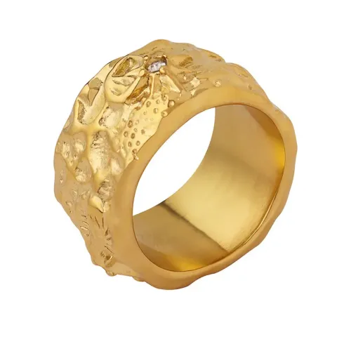FXRT249 Hip Hop 18K Gold Plated Irregular Zircon Inlaid Ring Trendy Jewelry for Men & Women