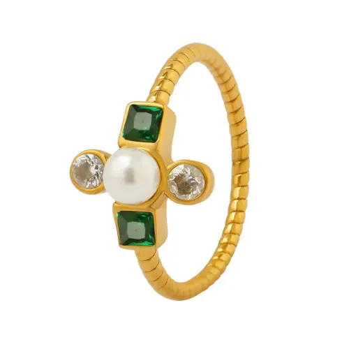 FXRT241 Gold Plated Rhinestone Bead Ring Non Fading Elegant Jewelry