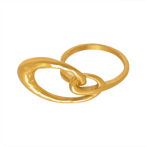 FXRT315 Asymmetric Geometric Twist Ring, 18K Gold Plated Women's Fashion Jewelry