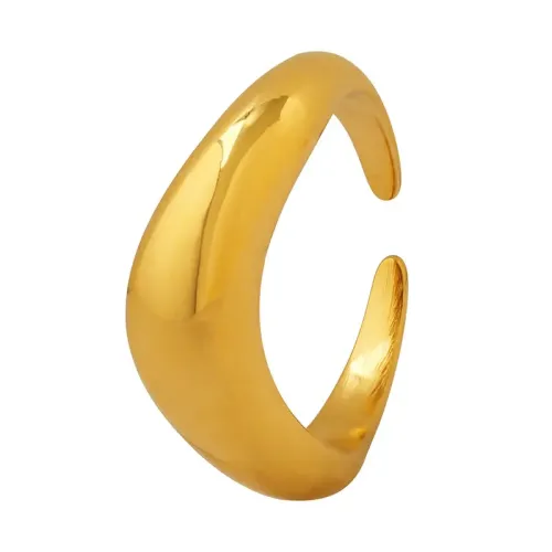 FXRT132 Irregular Curved Open Ring, Electroplated 18K Gold Statement Jewelry