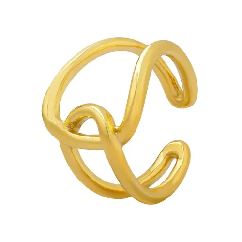 FXRT48 18K Gold Plated Double Index Finger Ring Elegant Dual Band Design for Women