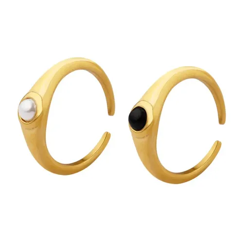 FXRT335 18K Gold Plated Ring with Inlaid Black and White Beads for Women