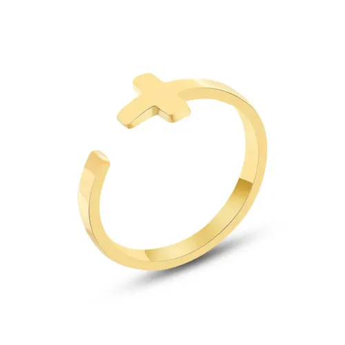 FXRT151 18K Gold Plated Cross Open Ring, Stylish Couple's Jewelry Gift