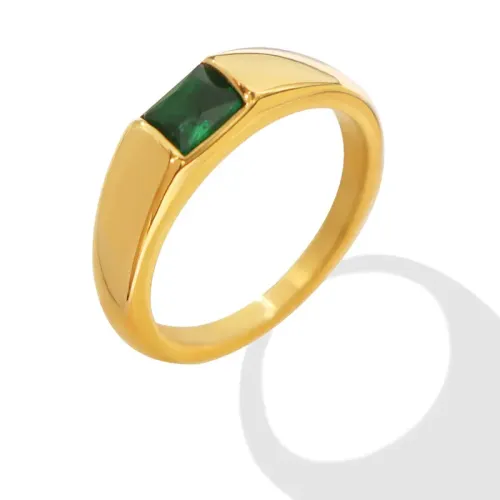FXRT62 18K Gold Plated Ring with Green Diamond & Zircon Inlay Elegant Jewelry