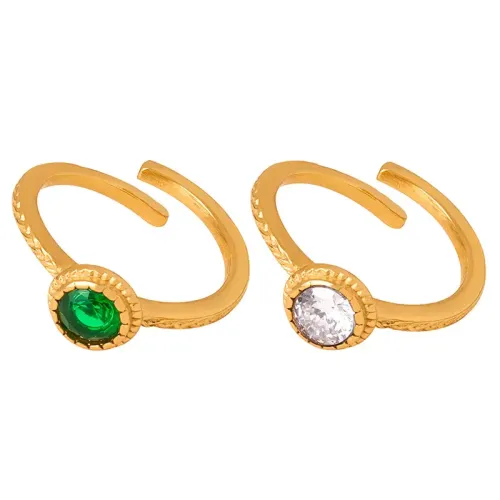 FXRT83 18K Gold Plated Open Ring with Inlaid Zircon Elegant Women's Jewelry