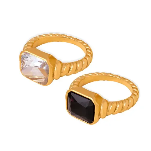 FXRT106 Elegant Textured Sparkle Set Faceted Rectangular Zirconia Ring