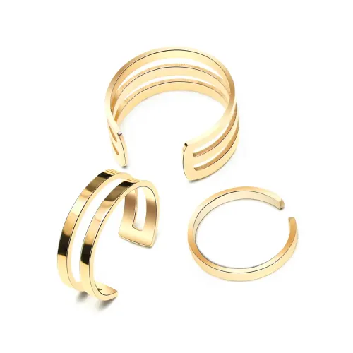 FXRT225 18K Gold Double Layer Glossy Circle Ring for Couples Unisex Multi layer Plain Band