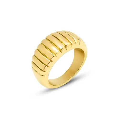 FXRT200 Chic Croissant Textured Ring for Women 18K Real Gold Plated Fashion Jewelry