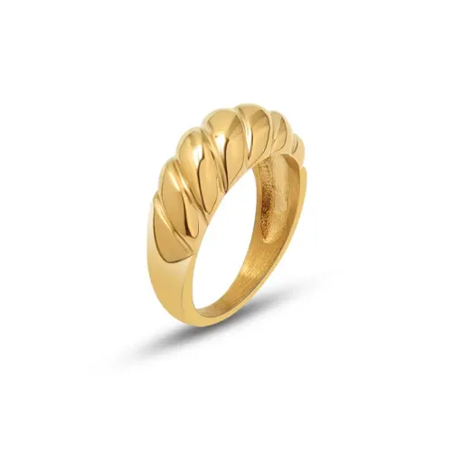 FXRT9 18K Gold Thick Threaded Tail Ring for Women Cast Surface Band Jewelry