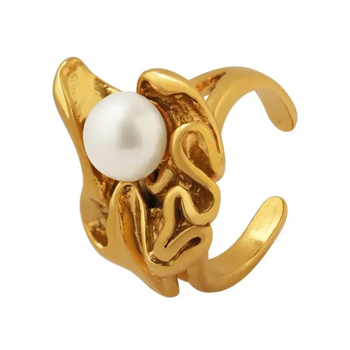 FXRT101 Elegant Irregular Texture Gold Plated Pearl Ring Women