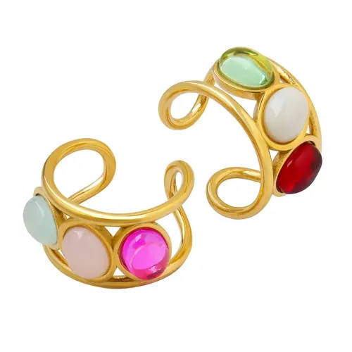FXRT133 Chic Mixed Color Geometric Open Ring, 18K Gold Plated Women's Jewelry