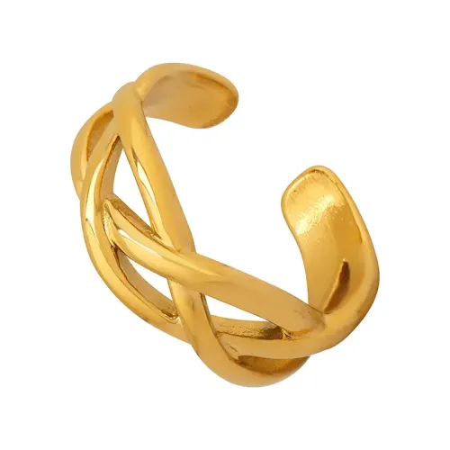 FXRT278 Women's 18K Gold Plated Open Ring Intertwined Lines Design for Index Finger