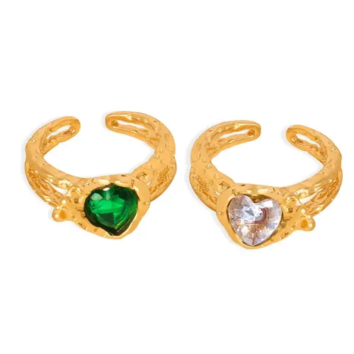FXRT82 Emerald & White Zirconia Gold Plated Women's Ring Unique Hip Hop Jewelry