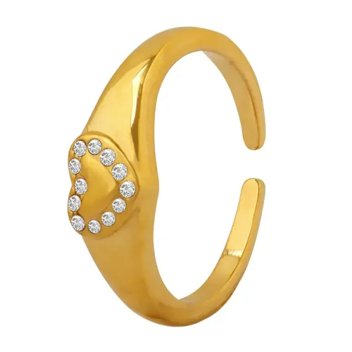 FXRT330 Love Heart Ring with Rhinestones, Gold Plated Romantic Jewelry for Women