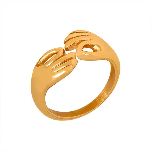 FXRT309 Elegant 18K Gold Gesture Couple's Ring, Chic Female Statement Jewelry