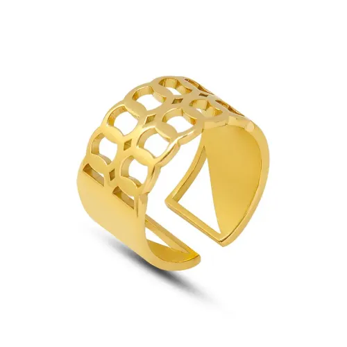 FXRT377 Gold Plated Hollow Honeycomb Geometric Open Ring Chic Spliced Jewelry