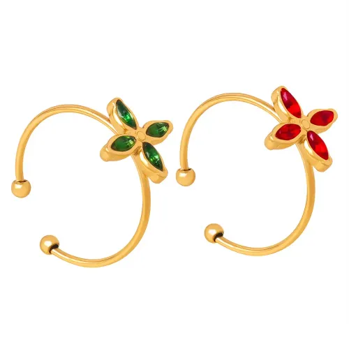 FXRT307 Chic Gold Plated Ring with Fancy Colored Diamonds, Open Set Design Jewelry