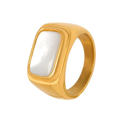 FXRT57 18K Gold Plated DIY White Seashell Ring for Women Chic Handmade Inlay Accessory