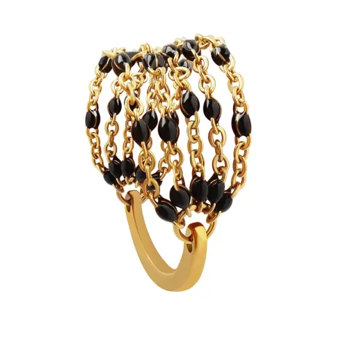 FXRT128 18K Gold Plated Multi Chain Finger Ring, Indian Inspired Oil Drip Layered Jewelry