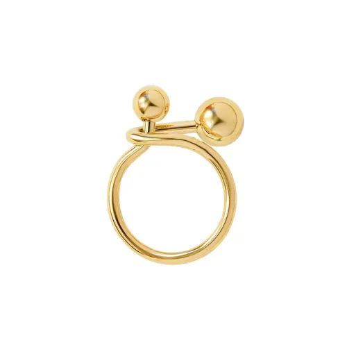FXRT288 Elegant 18K Gold Plated Line Art Double Ball Ring for Women