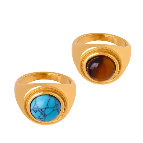 FXRT90 Queen Mother Tiger Eye & Blue Turquoise Stone Couple's Bracelets