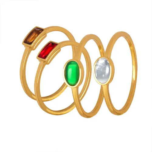 FXRT42 Colorful Crystal Stone Inlaid Thin Circle Ring Women's 18K Gold Plated Jewelry