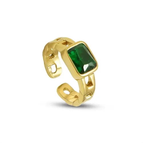 FXRT89 18K Gold Faceted Black Diamond Square Chain Ring Women's Open Band Jewelry