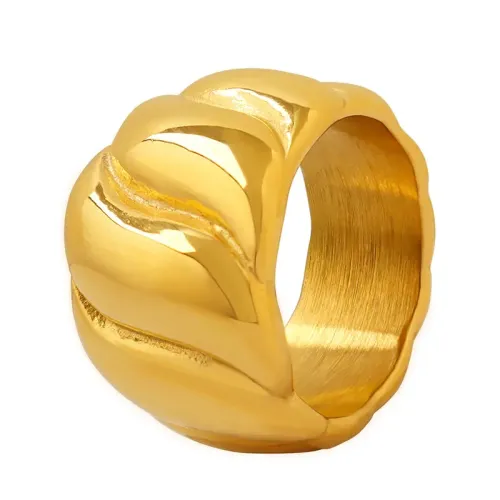 FXRT324 18K Gold Plated Wavy Threaded Ring, Durable Non Fading Elegant Jewelry