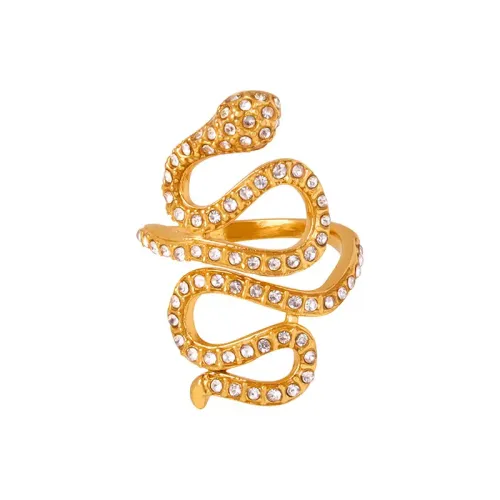 FXRT97 Elegant Women's Diamond Serpentine Ring Luxurious Snake Shaped Jewelry