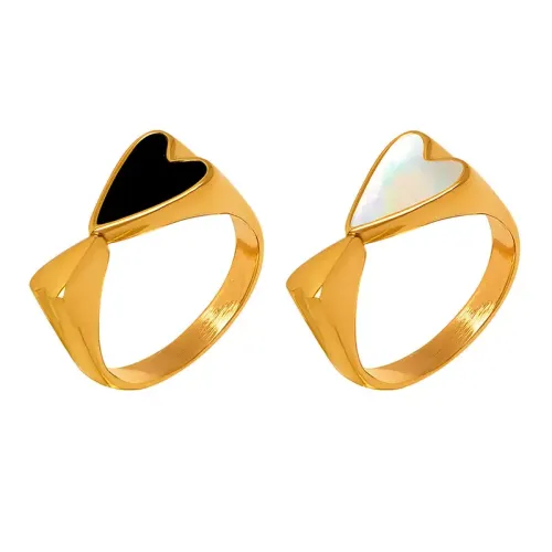 FXRT56 18K Gold Plated Double Heart Love Ring for Women Elegant Romantic Jewelry