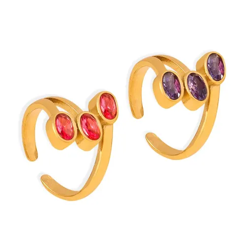 FXRT153 Triple Layer Oval Zircon Ring, Hip Hop Gold Plated Statement Jewelry