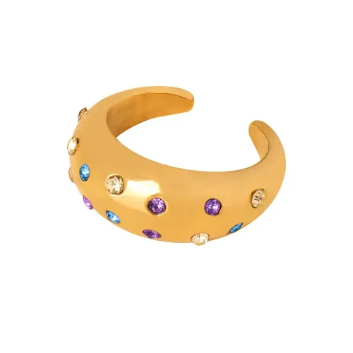 FXRT214 Colorful Czech Diamond Open Ring Vibrant Adjustable Fashion Jewelry