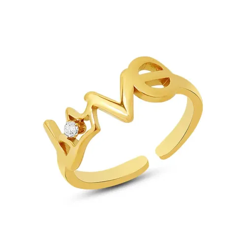 FXRT194 Elegant Crown LOVE Zirconia Ring 18K Gold Plated Open Design Jewelry