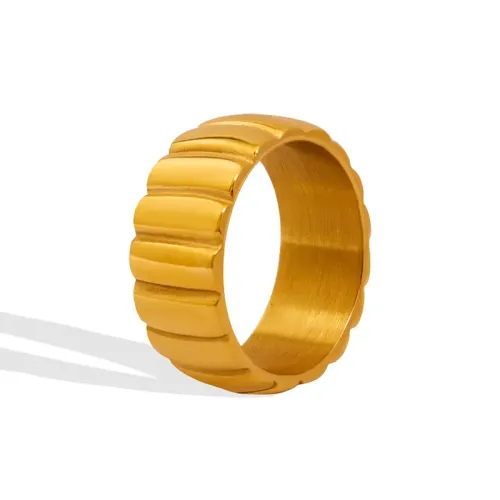 FXRT137 Versatile Screw Stripe Gold Plated Rings in Multiple Sizes, Trendy Jewelry