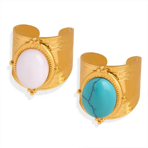 FXRT119 Adjustable 18K Gold Plated Women's Ring with Natural Blue Turquoise