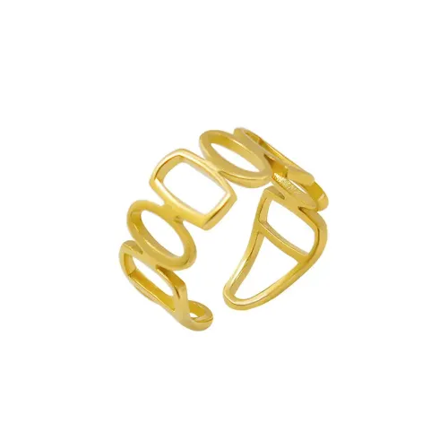 FXRT379 18K Real Gold Plated Open Ring Hollow Geometric Splicing Design Jewelry