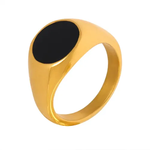 FXRT271 Elegant Black Oil Drip Round Ring 18K Real Gold Plated Wholesale Jewelry