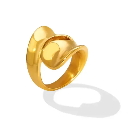 FXRT212 18K Real Gold Hollow Geometric Women's Ring Hip Hop Style Fine Jewelry