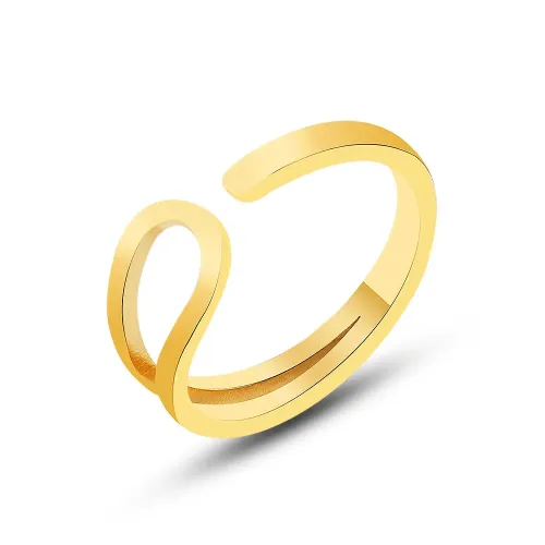 FXRT156 18K Gold Plated Geometric Open Ring, Chic Minimalist Jewelry Accessory