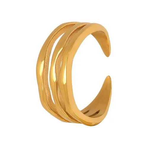FXRT321 18K Gold Plated Geometric Triple Layer Hollow Open Ring for Women