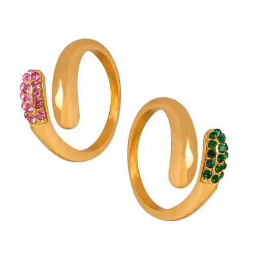 FXRT311 Chic Women's Snake Ring, Electroplated with Optional Pink, Green & White Inlay
