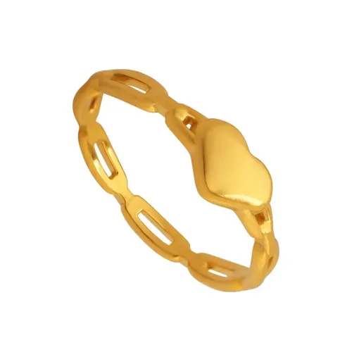 FXRT112 Geometric Love Ring Hollow Women's Gold Plated Band, Trendy Jewelry