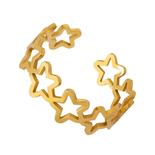 FXRT285 18K Real Gold Hollow Star Open Ring Adjustable Tail Band for Trendy Style