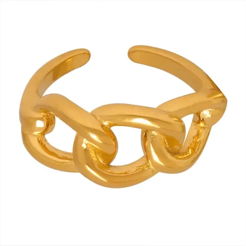 FXRT323 18K Gold Plated Chain Style Open Ring, Cool Fashion Statement Piece